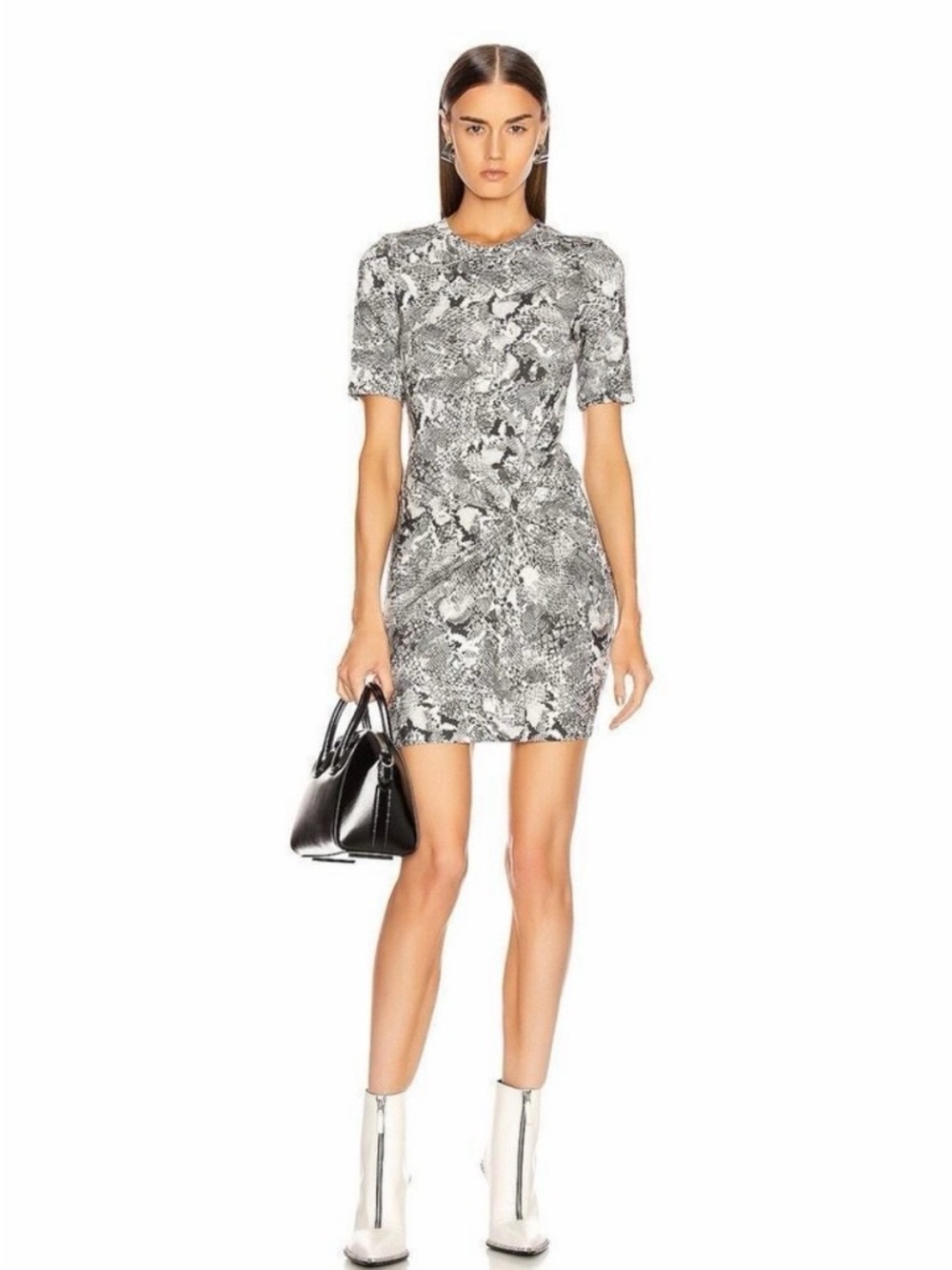 Enza Costa Gray Snake-Print Short Sleeve Mini Dress
